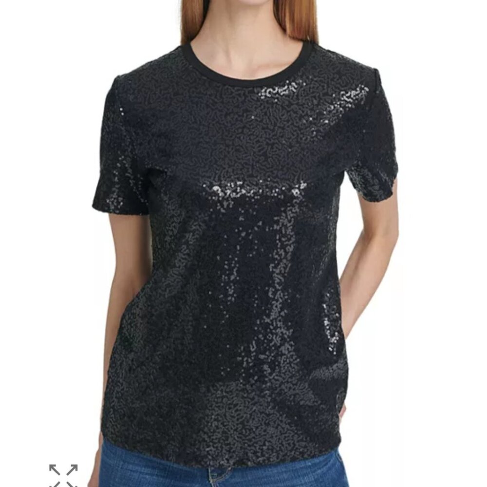 New with tags! Black sequin DKNY shirt, M 6 8 - Picture 4 of 4